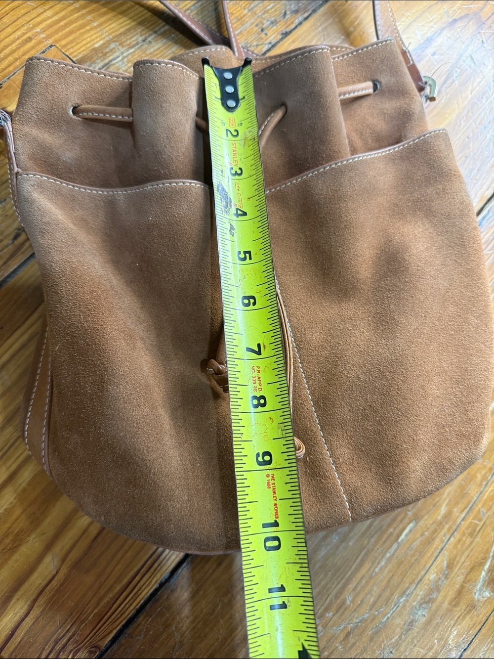 J. McLaughli Suede Leather Drawstring Hobo Bucket Brown Crossbody Bag Purse - Picture 12 of 13